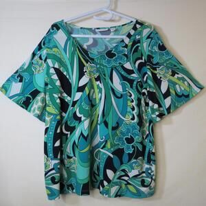 Susan Graver Modern Essentials Liquid Knit Tunic Top Floral Multicolor Womens 1X